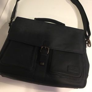 British Belt Black Leather Laptop Messenger Bag
